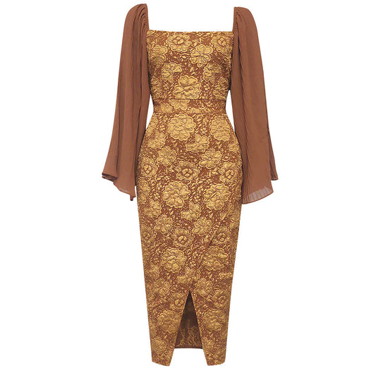 Produktbild von Elegantes Bandage-Maxikleid mit Diamanten – Bodenlang & Quadratkragen in xs, erhältlich bei Hot Fashionista