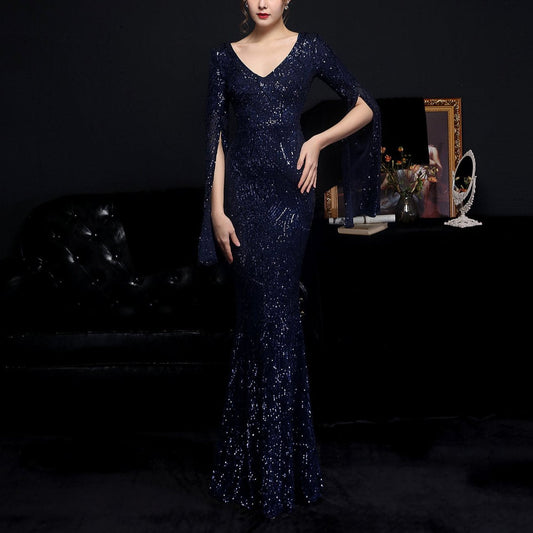 Produktbild von Elegantes Bandage-Maxikleid mit Diamanten – Bodenlang & Quadratkragen in navy-blue, erhältlich bei Hot Fashionista