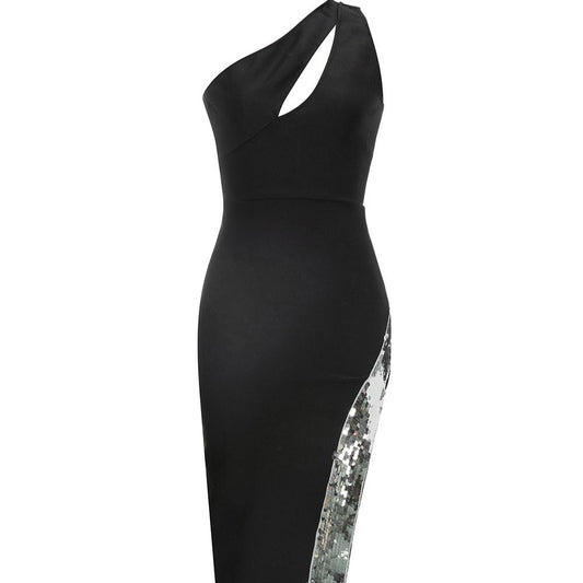Produktbild von Elegantes Bandage-Maxikleid mit Diamanten – Bodenlang & Quadratkragen in xs-1, erhältlich bei Hot Fashionista