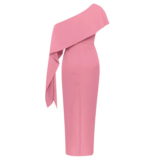 Produktbild von Elegantes Bandage-Maxikleid mit Diamanten – Bodenlang & Quadratkragen in pink, erhältlich bei Hot Fashionista