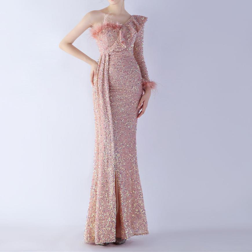 Elegantes Bandage-Maxikleid mit Diamanten – Bodenlang & Quadratkragen