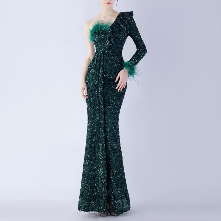 Elegantes Bandage-Maxikleid mit Diamanten – Bodenlang & Quadratkragen