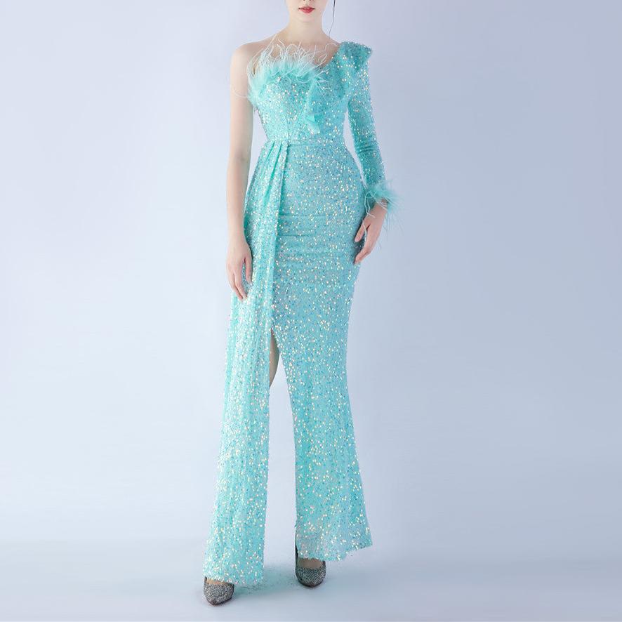 Elegantes Bandage-Maxikleid mit Diamanten – Bodenlang & Quadratkragen