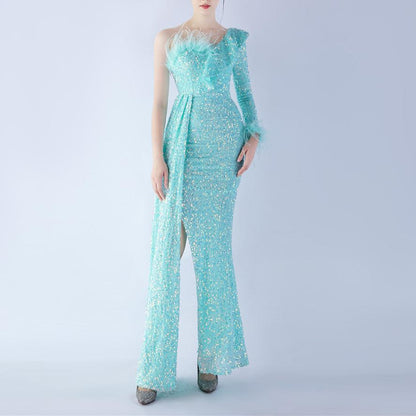 Elegantes Bandage-Maxikleid mit Diamanten – Bodenlang & Quadratkragen