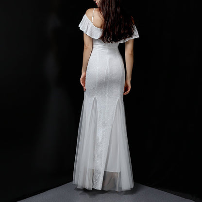 Elegantes Bandage-Maxikleid mit Diamanten – Bodenlang & Quadratkragen