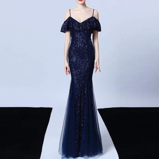 Produktbild von Elegantes Bandage-Maxikleid mit Diamanten – Bodenlang & Quadratkragen in navy-blue, erhältlich bei Hot Fashionista
