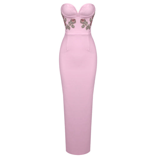 Produktbild von Elegantes Bandage-Maxikleid mit Diamanten – Bodenlang & Quadratkragen in xs, erhältlich bei Hot Fashionista