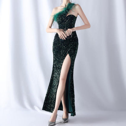 Elegantes Bandage-Maxikleid mit Diamanten – Bodenlang & Quadratkragen