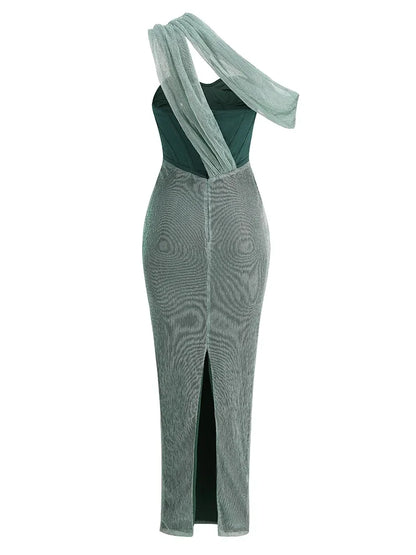 Elegantes Bandage-Maxikleid mit Diamanten – Bodenlang & Quadratkragen