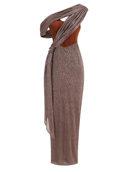 Elegantes Bandage-Maxikleid mit Diamanten – Bodenlang & Quadratkragen