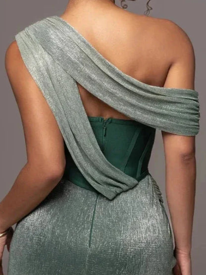 Elegantes Bandage-Maxikleid mit Diamanten – Bodenlang & Quadratkragen