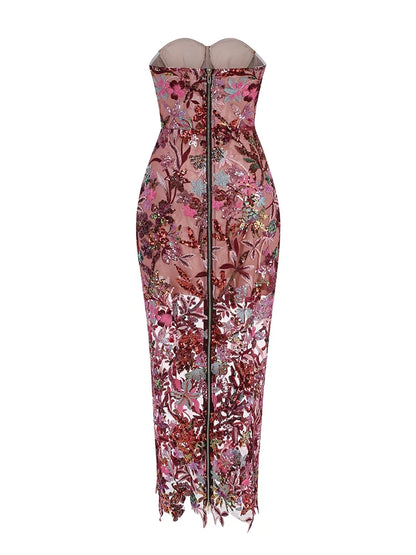 Elegantes Bandage-Maxikleid mit Diamanten – Bodenlang & Quadratkragen