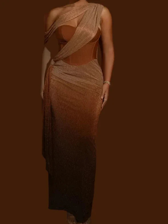 Elegantes Bandage-Maxikleid mit Diamanten – Bodenlang & Quadratkragen
