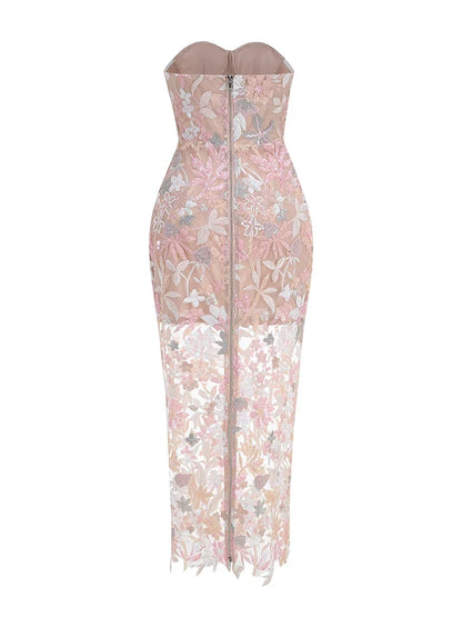 Elegantes Bandage-Maxikleid mit Diamanten – Bodenlang & Quadratkragen