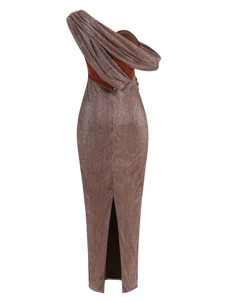 Elegantes Bandage-Maxikleid mit Diamanten – Bodenlang & Quadratkragen