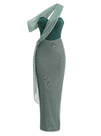 Elegantes Bandage-Maxikleid mit Diamanten – Bodenlang & Quadratkragen