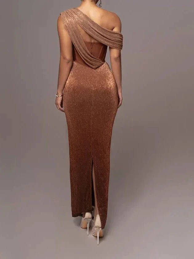 Elegantes Bandage-Maxikleid mit Diamanten – Bodenlang & Quadratkragen
