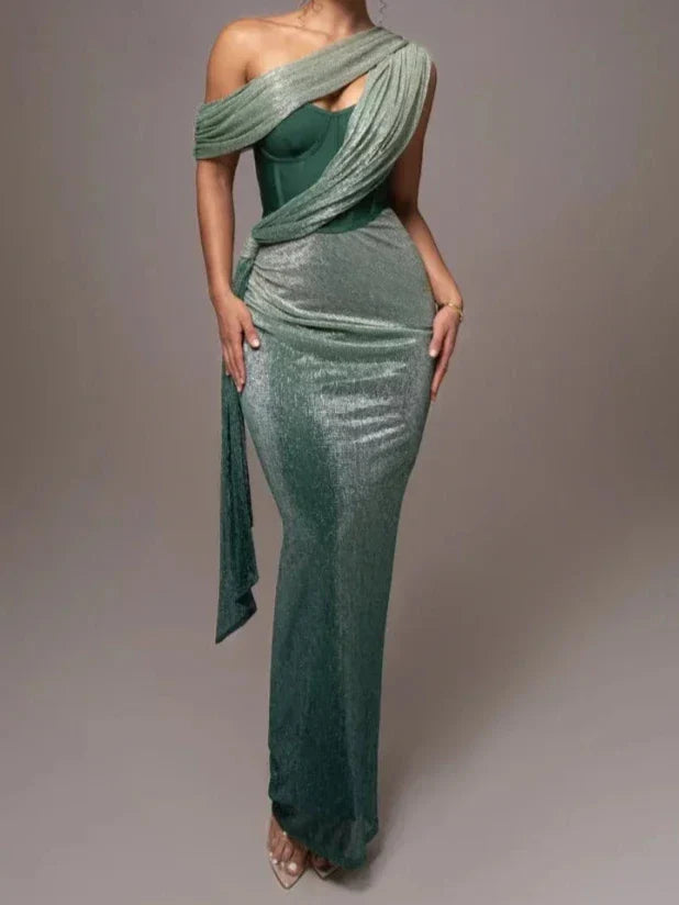 Elegantes Bandage-Maxikleid mit Diamanten – Bodenlang & Quadratkragen