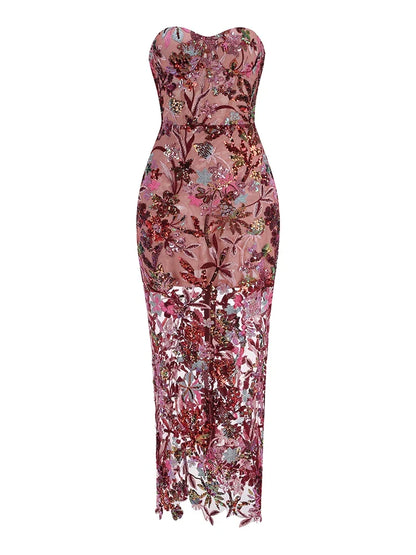 Elegantes Bandage-Maxikleid mit Diamanten – Bodenlang & Quadratkragen