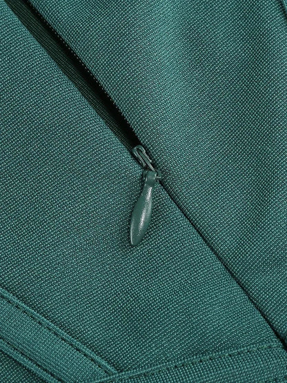 Elegantes Bandage-Maxikleid mit Diamanten – Bodenlang & Quadratkragen