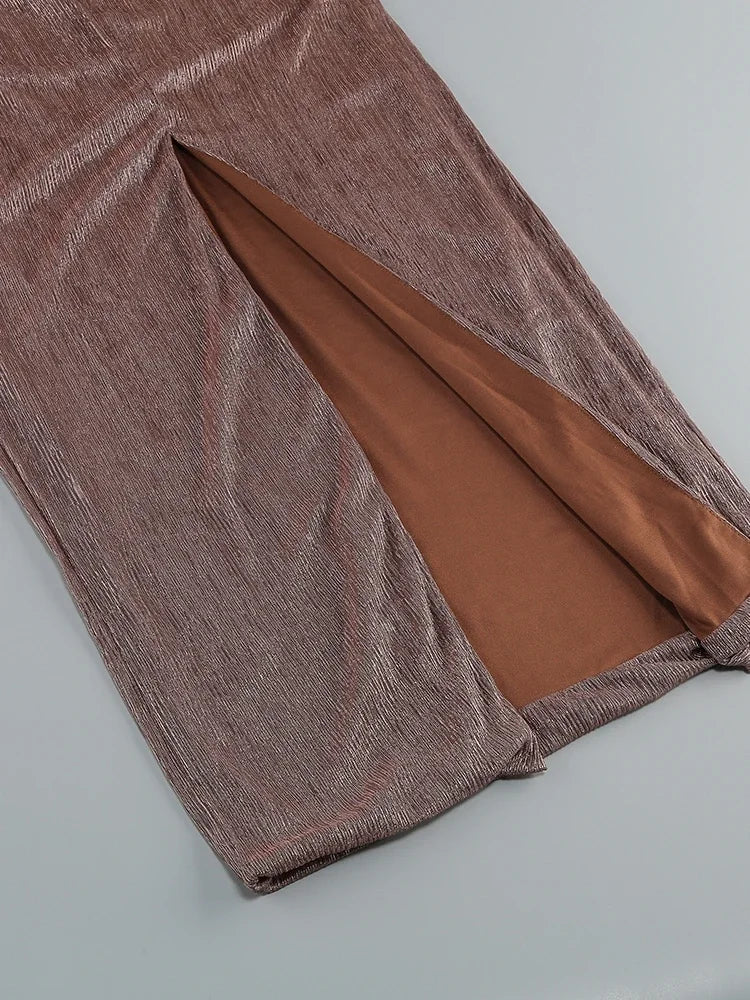 Elegantes Bandage-Maxikleid mit Diamanten – Bodenlang & Quadratkragen