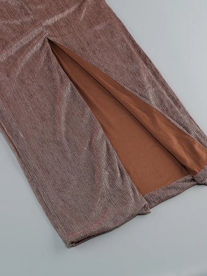 Elegantes Bandage-Maxikleid mit Diamanten – Bodenlang & Quadratkragen