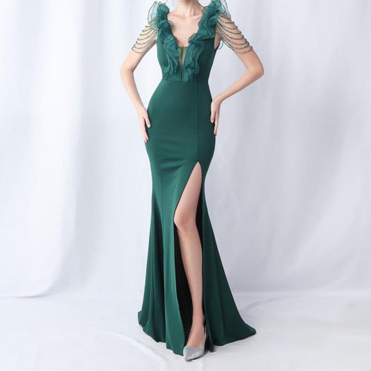 Produktbild von Elegantes Bandage-Maxikleid mit Diamanten – Bodenlang & Quadratkragen in xs, erhältlich bei Hot Fashionista