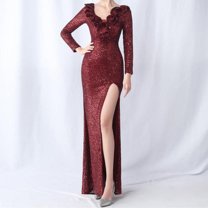 Elegantes Bandage-Maxikleid mit Diamanten – Bodenlang & Quadratkragen