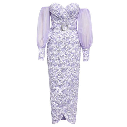 Elegantes Bandage-Maxikleid mit Diamanten – Bodenlang & Quadratkragen