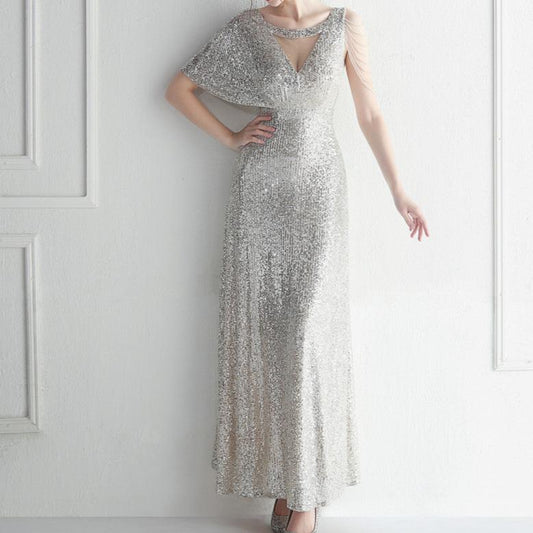 Produktbild von Elegantes Bandage-Maxikleid mit Diamanten – Bodenlang & Quadratkragen in silver, erhältlich bei Hot Fashionista