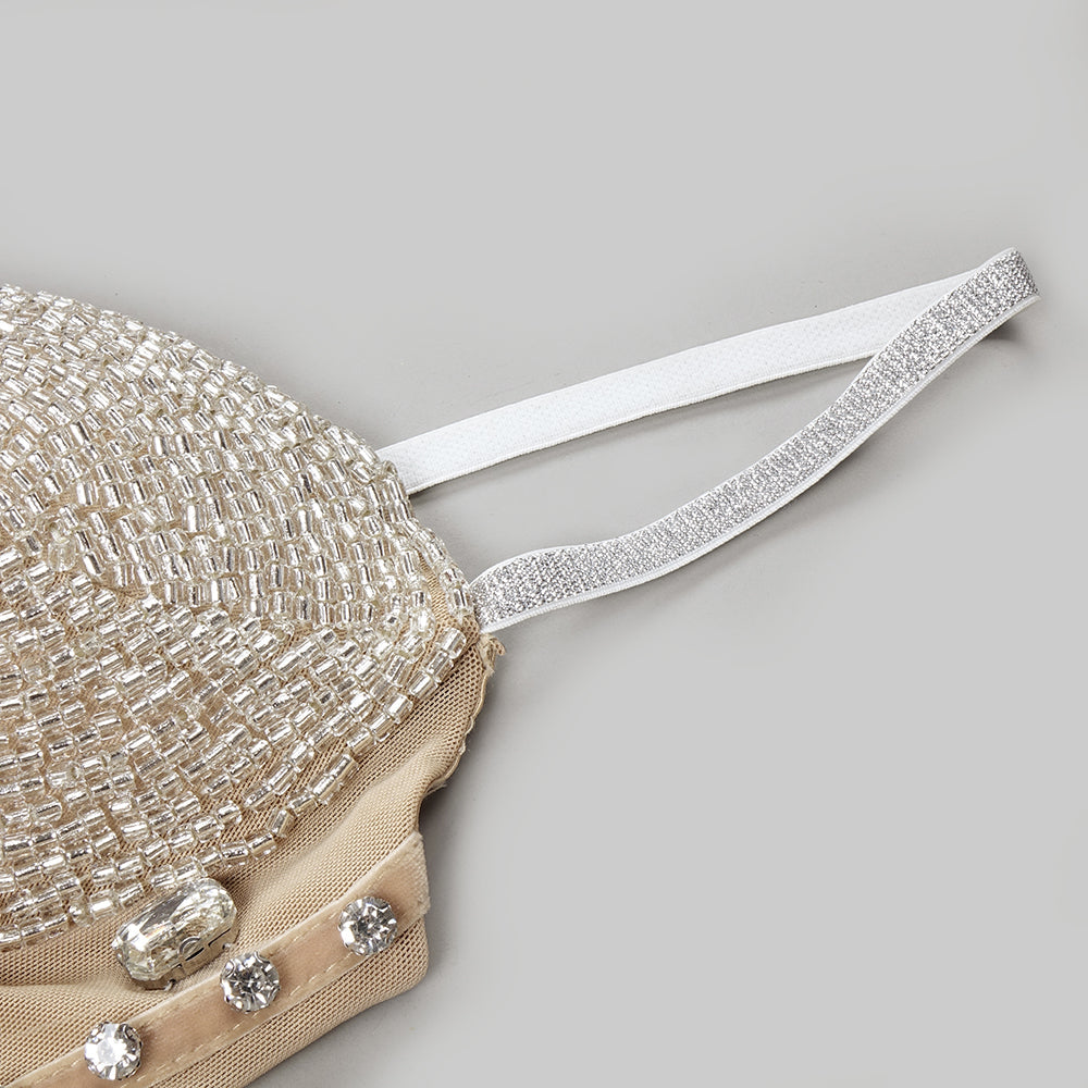 Elegantes Bandage-Maxikleid mit Diamanten – Bodenlang & Quadratkragen