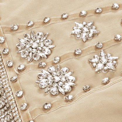 Elegantes Bandage-Maxikleid mit Diamanten – Bodenlang & Quadratkragen