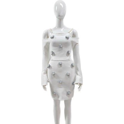 Elegantes Bandage-Maxikleid mit Diamanten – Bodenlang & Quadratkragen