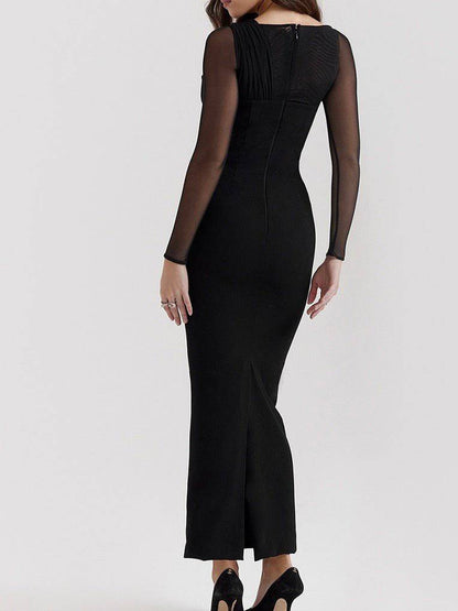 Elegantes Bandage-Maxikleid mit Diamanten – Bodenlang & Quadratkragen