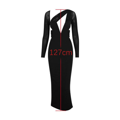 Elegantes Bandage-Maxikleid mit Diamanten – Bodenlang & Quadratkragen