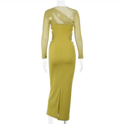 Elegantes Bandage-Maxikleid mit Diamanten – Bodenlang & Quadratkragen