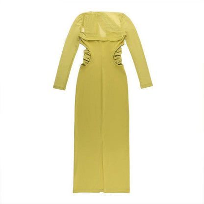 Elegantes Bandage-Maxikleid mit Diamanten – Bodenlang & Quadratkragen