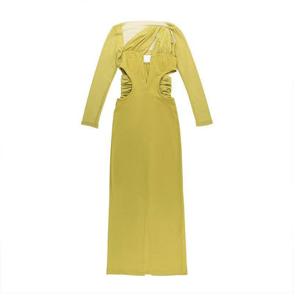 Elegantes Bandage-Maxikleid mit Diamanten – Bodenlang & Quadratkragen