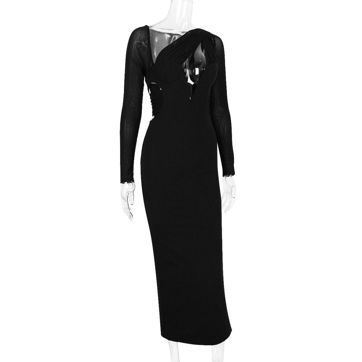 Elegantes Bandage-Maxikleid mit Diamanten – Bodenlang & Quadratkragen