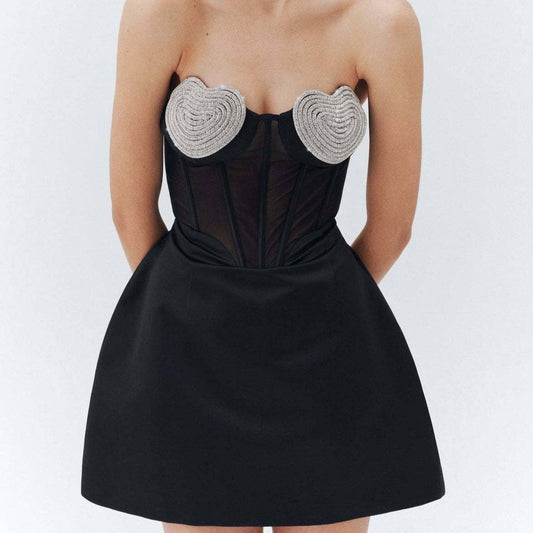 Produktbild von Elegantes Bandage-Maxikleid mit Diamanten – Bodenlang & Quadratkragen in Black, erhältlich bei Hot Fashionista