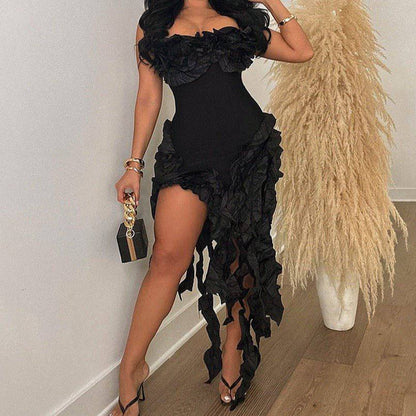 Produktbild von Elegantes Bandage-Maxikleid mit Diamanten – Bodenlang & Quadratkragen in Black, erhältlich bei Hot Fashionista