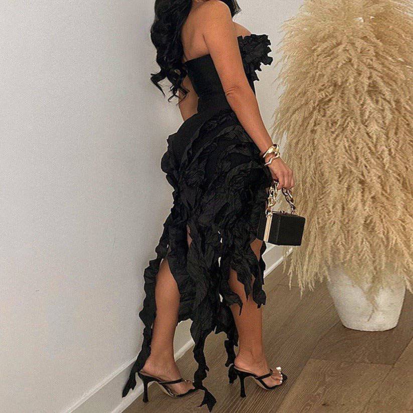 Elegantes Bandage-Maxikleid mit Diamanten – Bodenlang & Quadratkragen