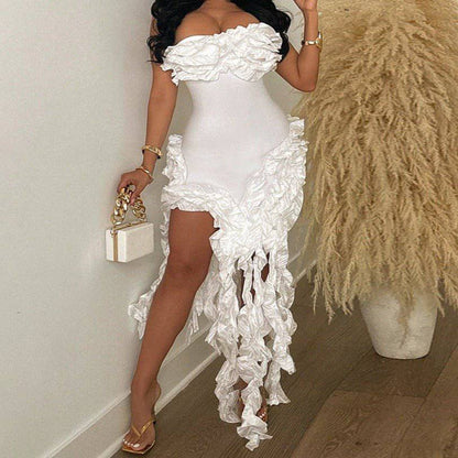 Elegantes Bandage-Maxikleid mit Diamanten – Bodenlang & Quadratkragen