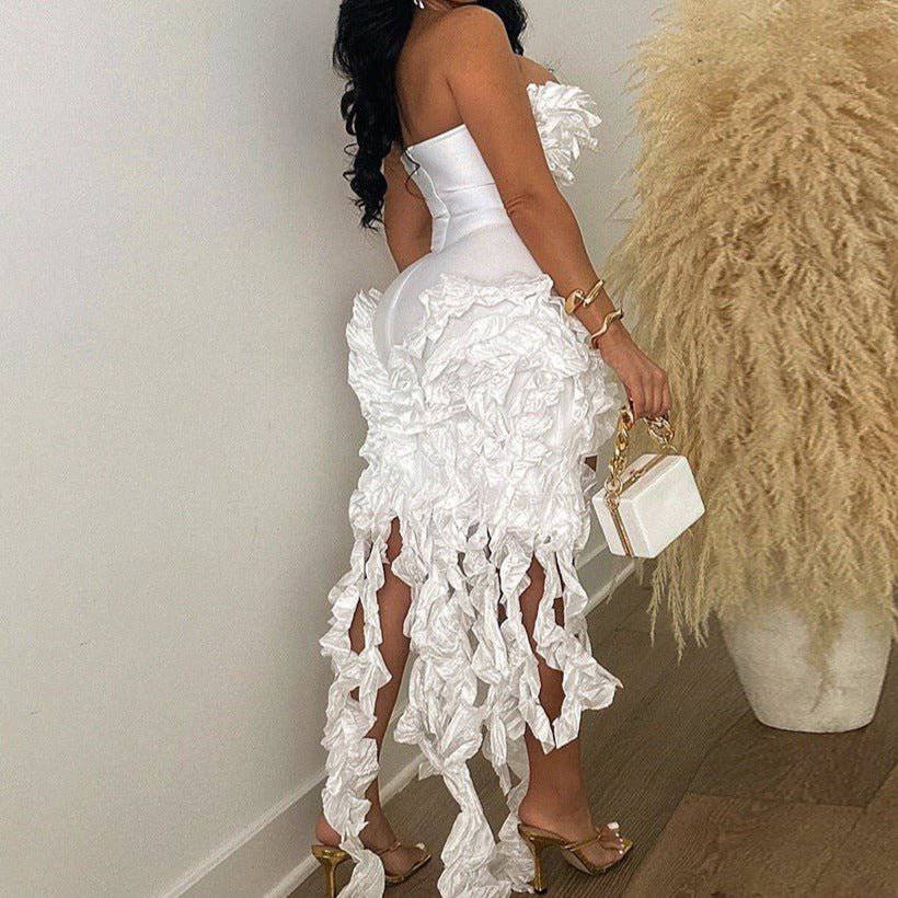 Elegantes Bandage-Maxikleid mit Diamanten – Bodenlang & Quadratkragen