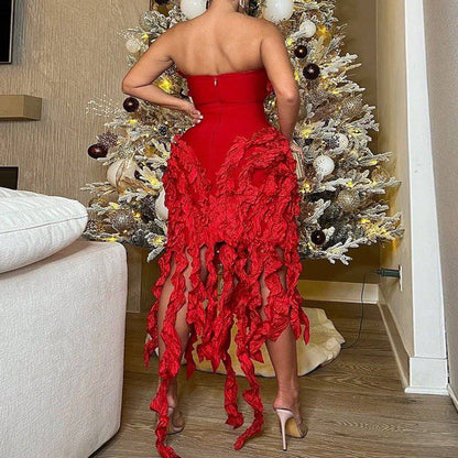 Elegantes Bandage-Maxikleid mit Diamanten – Bodenlang & Quadratkragen