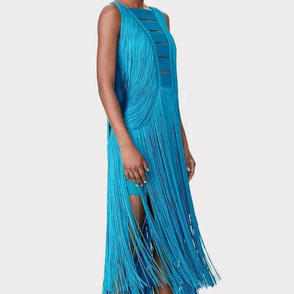 Elegantes Bandage-Maxikleid mit Diamanten – Bodenlang & Quadratkragen