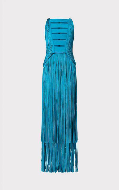 Elegantes Bandage-Maxikleid mit Diamanten – Bodenlang & Quadratkragen