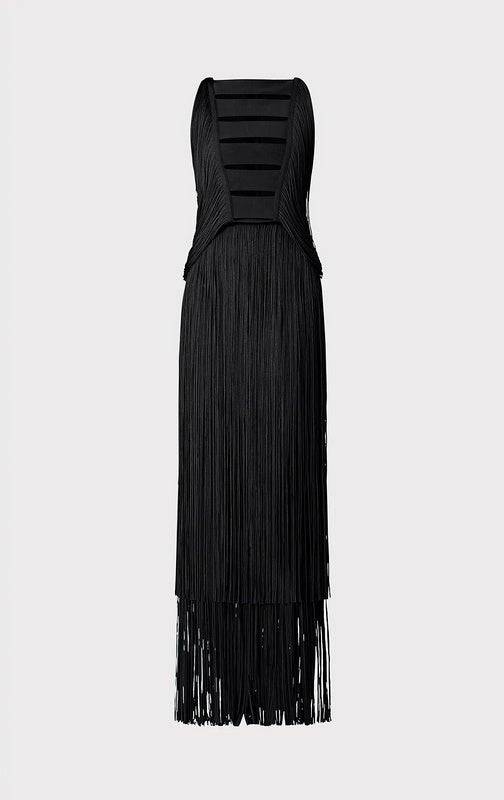 Elegantes Bandage-Maxikleid mit Diamanten – Bodenlang & Quadratkragen