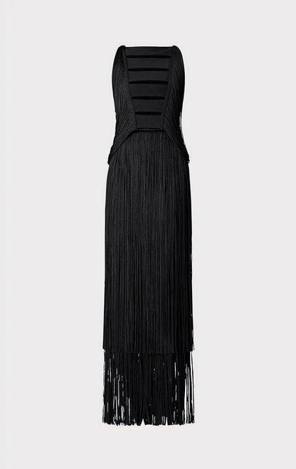 Elegantes Bandage-Maxikleid mit Diamanten – Bodenlang & Quadratkragen