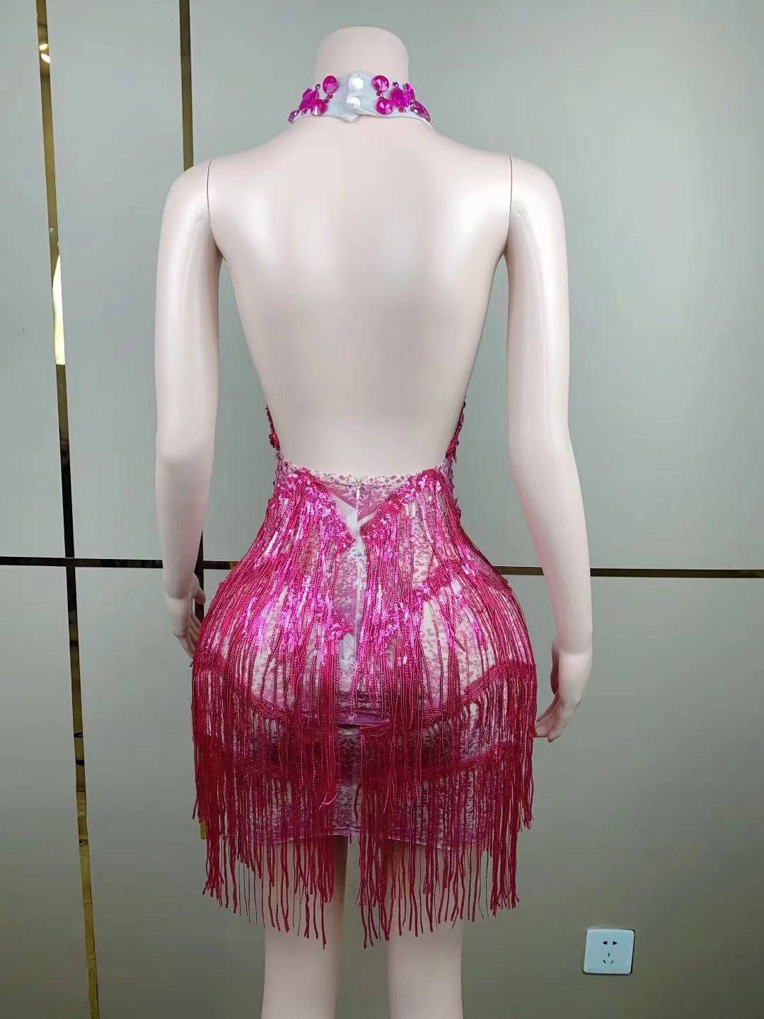 Elegantes Bandage-Maxikleid mit Diamanten – Bodenlang & Quadratkragen